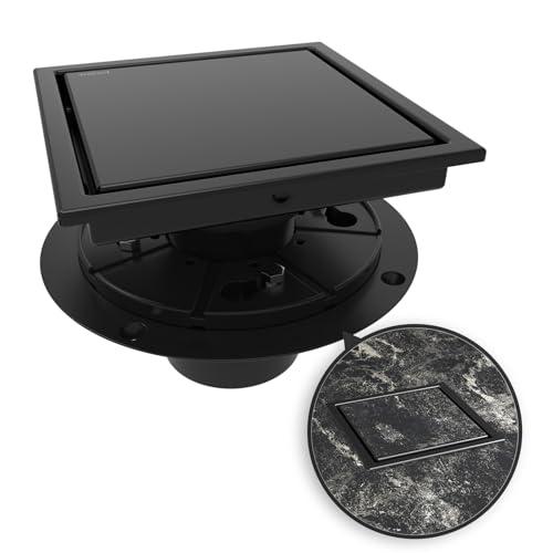 WEBANG 6 Inch Square Shower Drain Black Floor Drain with Flange Reversible 2-in-1 Cover Tile Insert Grate Removable SUS304 Stainless Steel CUPC Certified Matte Black
