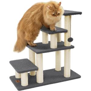 Pawque Dog Stairs & Cat Scratching Post Pet Steps for High Bed Couch, High-Strength Boards Hold up to 150 lbs for Indoor Small Cats Kittens Dogs Climbing Playing, 4 Combination Options, 4 Steps-Grey
