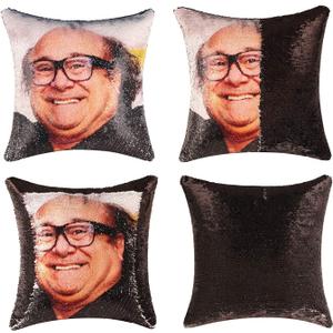 Danny Devito Funny Sequin Throw Pillow Cover Magic Reversible White Elephant Gifts Sequin Pillow Case Decorative Cushion Cover Glitter Accent Pillow 16x16 Inches