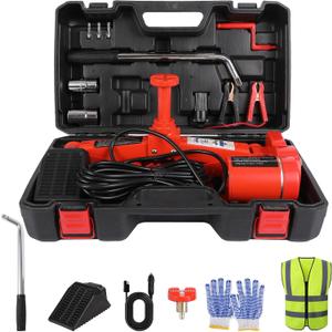 EFFIROSO Premium 10 in 1 Electric Scissor Jack Enhanced Safety 3 Ton Car Jack Kit Automatic 12V Tire Repair Kit for Sedans SUV Tire Replacement