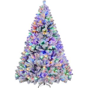 7.5ft Green PVC Hinged Flocking Tree with 550 lights