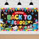 Welcome Back to School Backdrop, 3 * 5 FT Classroom Welcome Banner, First Day of School Decorations for Classroom, Photo Booth Backgroud, Teachers Students Party Supplies, 180x110cm