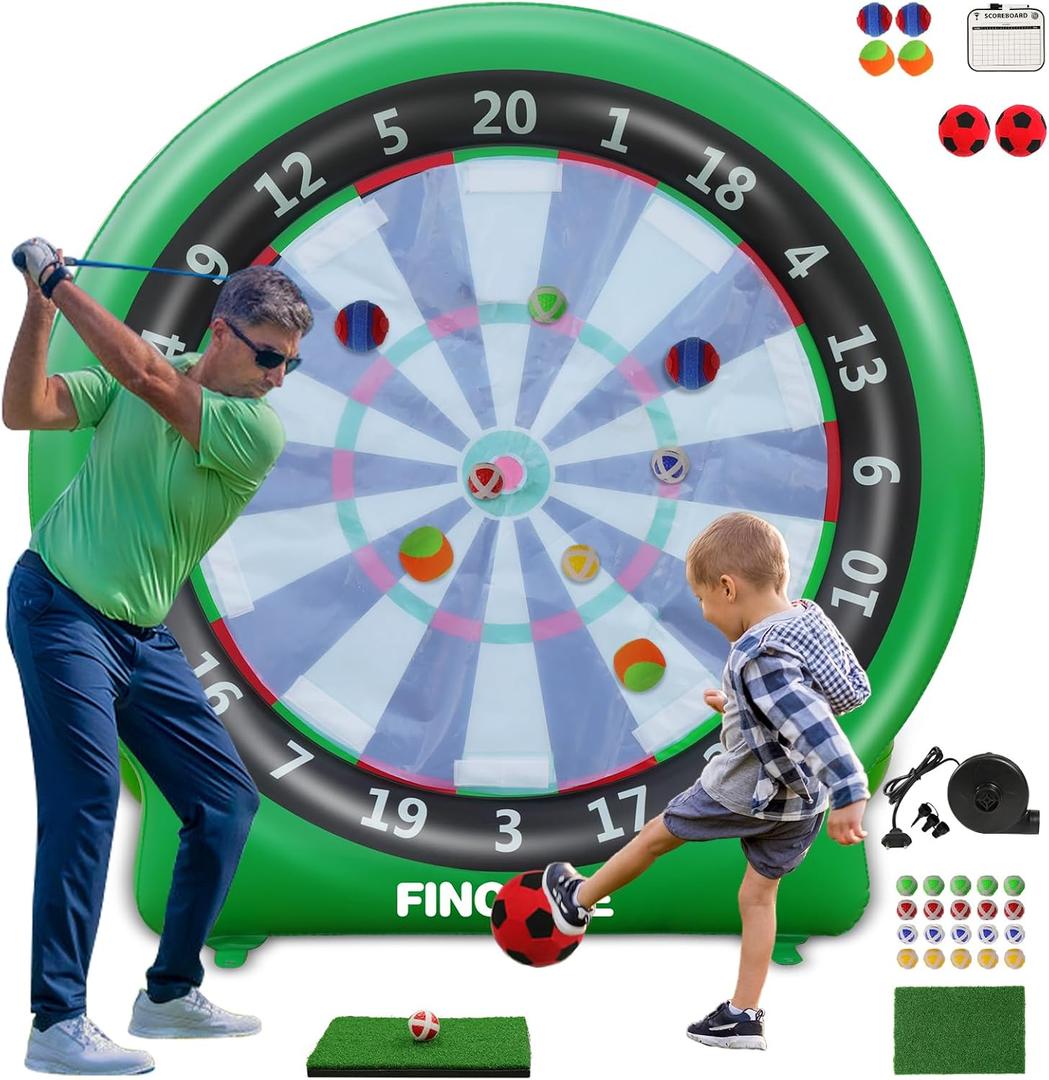 Giant Inflatable Dartboard, Kick Darts Outdoor Indoor Soccer Dartboard Game Golf Dart Throw Darts with Pump, Giant Dart Board Target Yard Games for Kids & Adults 20+Games, 43 inches by 72"