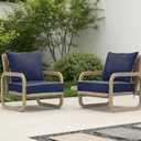 22x22 Outdoor Chair Cushions Set of 2, Waterproof Deep Seat Cushions for Patio Furniture with Removable Cover,Fade Resistant 4'' Outdoor Seat Cushion w/ Ties&Handle for Sofa Loveseat, Navy+White Pipes