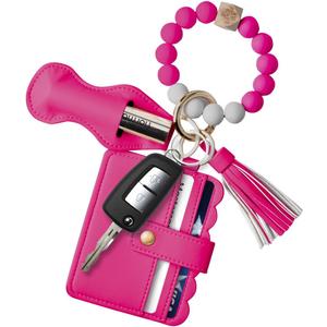 Women Wristlet Bracelet Keychain Wallet,Silicone Beaded Bangle Keyring Tassel