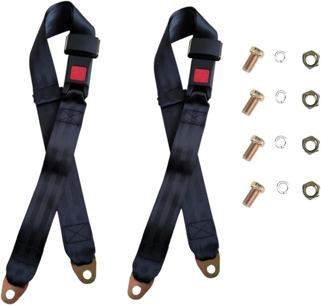 2 Pack Golf Cart Seat Belt Pads Set, 2-Point Universal Adjustable Laps Strap Replacement Kit, Compatible with EZGO, Yamaha, Club Car, Golf Carts Go Kart Front/Rear Modification Accessories (Black)