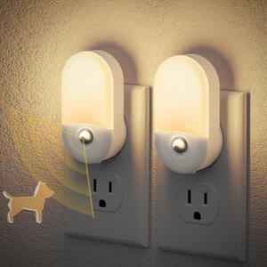JandCase Motion Sensor Night Light, 2 Pack Motion Activated Night-lights, 3000K Warm White LED Night Lights Plug into Wall, 30/60LM Adjustable Brightness, for Kids Adults Bathroom Bedroom