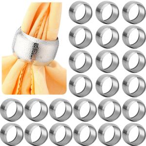 Lallisa 24 Pcs Silver Napkin Rings Bulk Metal Classic Napkin Ring Holders Elegant Farmhouse Cloth Table Decorations for Tea Wedding Anniversary Birthday Dinners Party Supplies