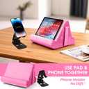 Universal Multi-Angle Tablet Holder - Soft Pad Stand with Net Pocket & Phone Stands for Lap, Knee, Sofa and Bed(Pink)