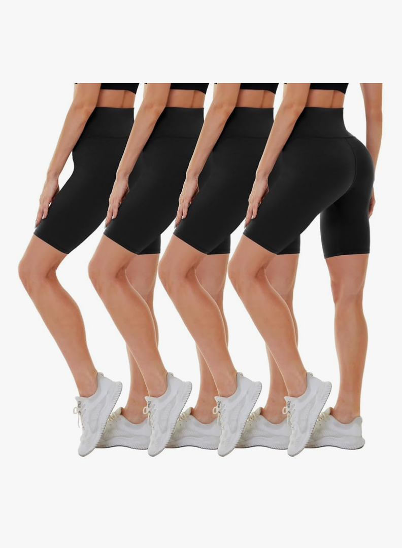 CAMPSNAIL 4 Pack Biker Shorts for Women High Waist - 8" Tummy Control Soft Athletic Yoga Workout Running Gym Shorts Size S-M