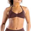 Impact Strappy Bra Backless Halter Sports Yoga Top Women Workout Fitness Gym Outdoor Front Motion Scrunch Tops (Medium, Cocoa)