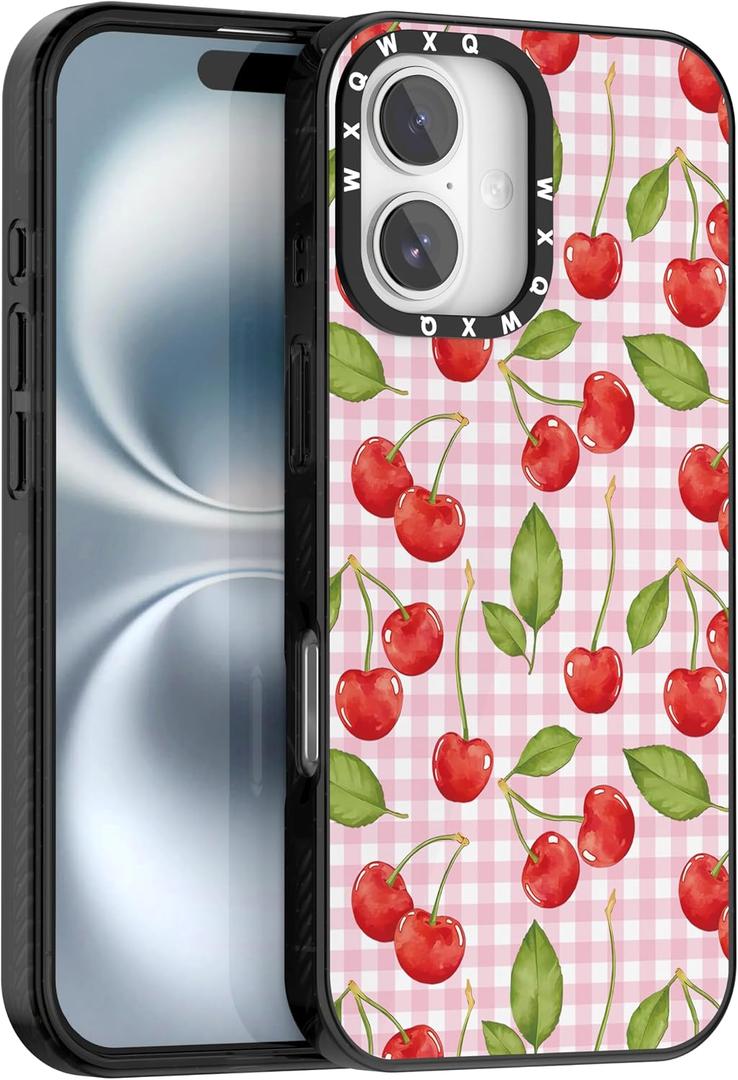 for iPhone 16 Red Cherry Phone Case for Women Girls | TPU+PC Premium Painted Shockproof Phone Case, Superior Shock Absorption, Military-Grade Drop Protection
