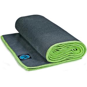 Youphoria Yoga Microfiber Non-Slip Towel - Hot Yoga Mat Towel for Enhanced Grip and Sweat Absorption (Gray Towel/Green Stitching)