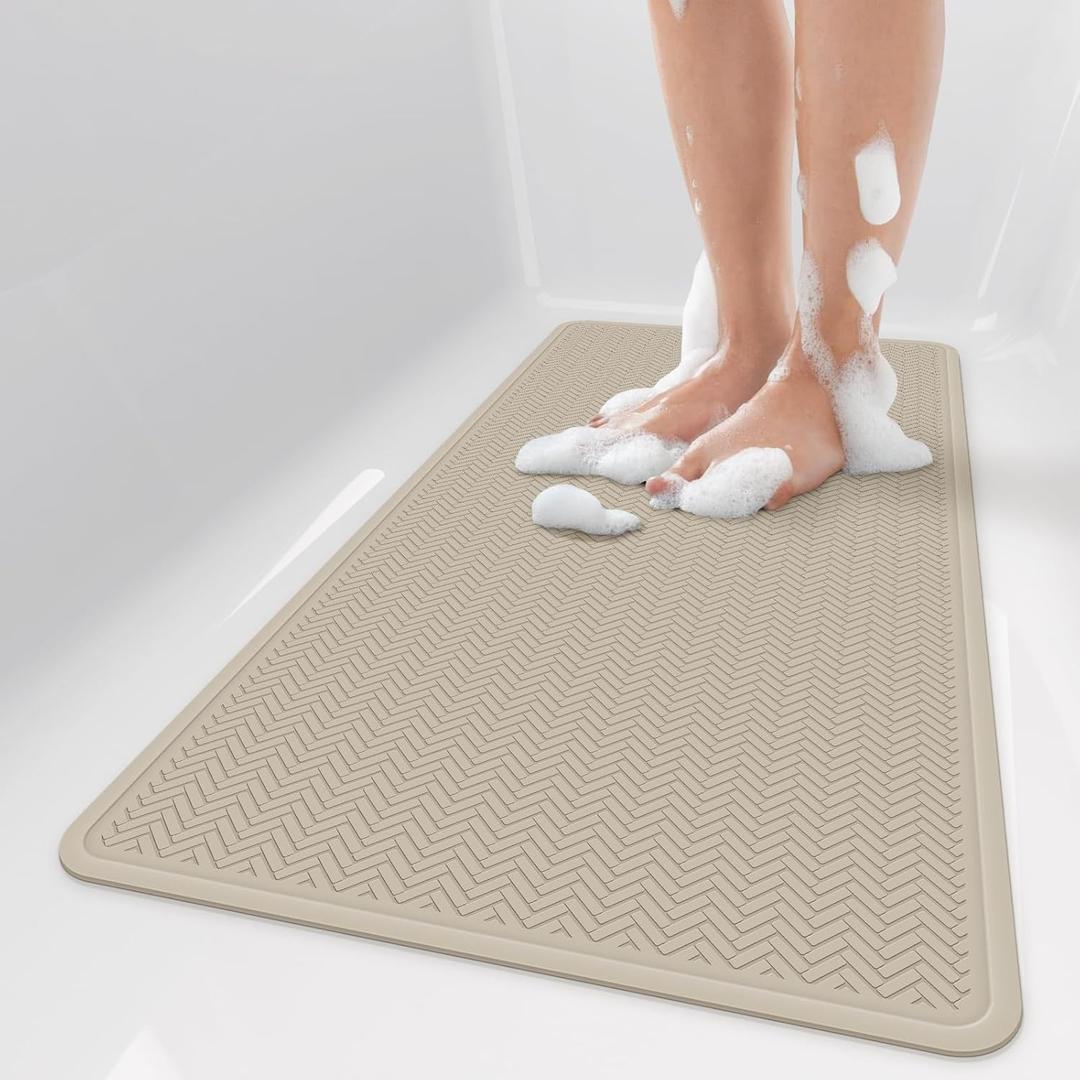 Bligli Non Slip Bathtub Mat, 17x36 inches Extra Long Bath Mats with Strong Suction Cups, Soft Rubber Shower Stall Mat for Bathroom, Durable and Machine Washable (Brown)