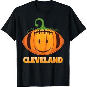 Pumpkin Halloween Costume Cleveland Football Cool Smile Face T-Shirt