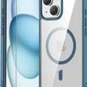 for iPhone 14 Plus & iPhone 15 Plus Case Clear with Screen Protector, Compatible with Magsafe, Anti-Yellowing, Military-Grade Protection, Shockproof Slim Magnetic Phone Case Cover, Clear Blue