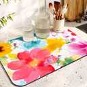 Dish Drying Mat for Kitchen Counter 20x12in Washable Quick Dish Drying Pad Rubber Backed Absorbent Draining Mat Fit Kitchen Counter,Bar,Under Sink,Dishes,Utensils,Dish Rack (Watercolor flower)
