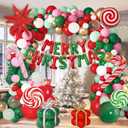 170Pcs Christmas Balloon Garland Arch Kit with Merry Christmas Banner Red Green Pink Gold Printed Confetti Balloons Cane Candy Star Foil Balloons for Xmas Party Indoor Outdoor Decorations Supplies