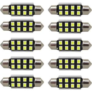 WLJH 6418 Led Festoon Bulb 36mm 1.42in C5W Led, Super Bright 8SMD 2835 Chips 400lm 6000k White Interior Led Bulb for Car License plate light Map Dome Courtesy Trunk Light etc, Pack of 10pcs