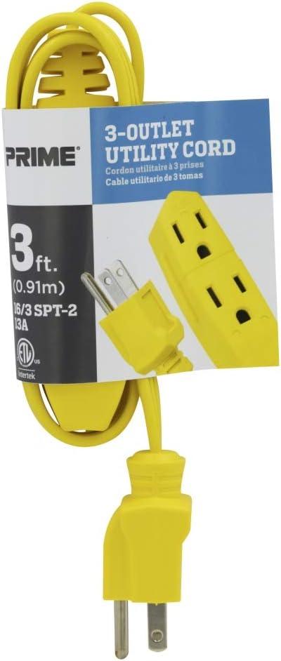 PRIME EC840603 3' 16/3 SPT-2 3-Outlet Utility Indoor Cord, Yellow