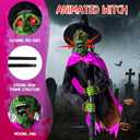 10.5FT Outdoor Animated Flying Witch Halloween Decor on Broom, Sound Activation,Eyes Glowing,Scary Sounds, Animatronics Hover Witch for Garden Yard Lawn Decorations