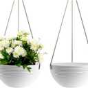 Asnext Line Pattern 10 Inch Hanging Planter for Indoor Outdoor Plants, 2 Pack Round Hanging Pots for Plants (White)