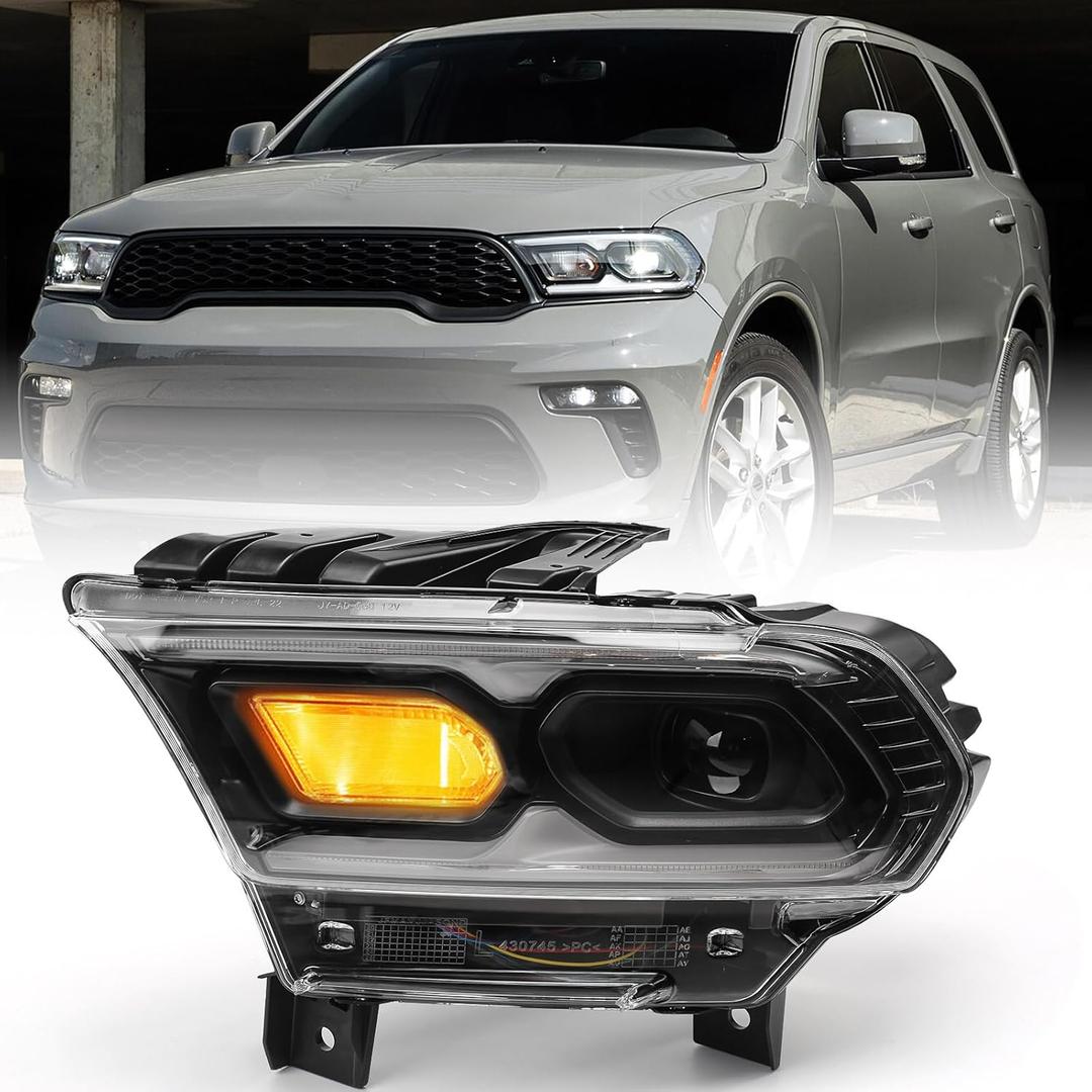 FIONE for Dodge Durango Headlight Assembly 2021 2022 Headlamp Replacement Front Head Light Lamp LED Style Black Left Driver Side LH 68433779AE