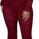 Women's Sexy Lace 2 Piece Set Tie Front Ruffle Mesh Crop Top Skinny Flare Pants Sets Going Out Club Outfits (Large, 01red)