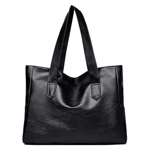 Shoulder Bag for Women PU Leather Large Tote Bag with Zipper, Stylish Handbag for Phones, Wallets, and Essentials (Black)