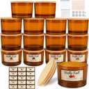 CONNOO 15 Pack 4oz Amber Glass Candle Jars with Bamboo Lids for Making Candles, Bulk Small Wide Mouth Glass Containers with Wick Kit for Candle Making, Ideal for DIY & Candle Business
