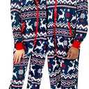 Giggling Getup Matching Pajamas for Couples, Christmas Pajamas for Women and Men, Nordic Reindeer Pattern Hooded Jumpsuits, Pack 2, S/L