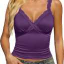 Avidlove Women's Lace Tank Top Deep Plunge V Neck Sexy Tops Going Out Crop Shirt Summer Cami (Purple, Large)