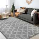 Puremy Shag Area Rug 5x7 Feet Extra Soft Rugs for Living Room, High Pile Indoor Carpet for Bedroom, Kids Room, Nursery, Home Decor, Geometric, Light Grey/White