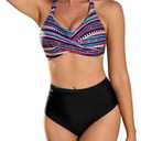 Women's Two Piece Swimsuits Full Coverage Bikini Set Tummy Control Bathing Suit Push Up V Neck Twist Front Swim Suits XXL