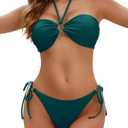 Women Two Piece String Bikini Swimsuit Halter Tie Side Bathing Suits Cheeky Thong Bikini Set (Medium, Teal)