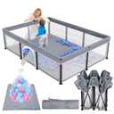TOREVSIOR Foldable Baby Playpen with Mat, 50"71" F oldable P laypen for Babies and Toddlers, Indoor & Outdoor Kids Safety Play Pen, Portable Play Yard, Foldable Baby Playpen with 50 Ocean Balls (Grey)