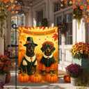IVN Happy Thanksgiving Garden Flag 12x18 Inch Double Sided Dog Pilgrim Pumpkin Maple Leaf Outdoor Yard Flag for Outside Front Door Lawn Porch Patio Welcome Decor