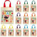 Silkfly 12 Pack Mini Preschool Graduation Tote Bags for Kids 2026 Preschool Graduation Gift Bags Bulk Small Canvas Party Favor Decorations with Colorful Handles 7.87 × 7.87 Inch for Boys Girls