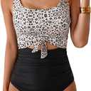 Eomenie Women's One Piece Swimsuit Tummy Control Slimming Bathing Suit Cutout Tie Knot Swimwear (L)
