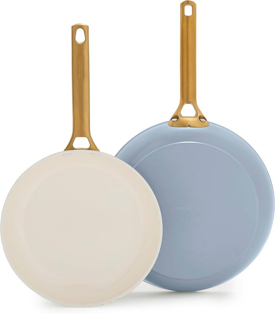 GreenPan Nonstick Reserve Pro 10 & 12 Frying Pan Set, NSF Certified Ceramic, Hard Anodized PFAS-Free Skillets, Stainless Steel Handles, Oven & Dishwasher Safe, Glacier Blue