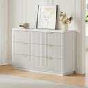 Ball & Cast Fluted Dresser for Bedroom with 6 Drawers,47" W Modern Chest of Drawers with Metal Handles,Wood Dresser TV Stand,Closet Dresser Drawers Organizer for Living Room,Hallway,White, 15.4"D x 47.3"W x 31.5"H