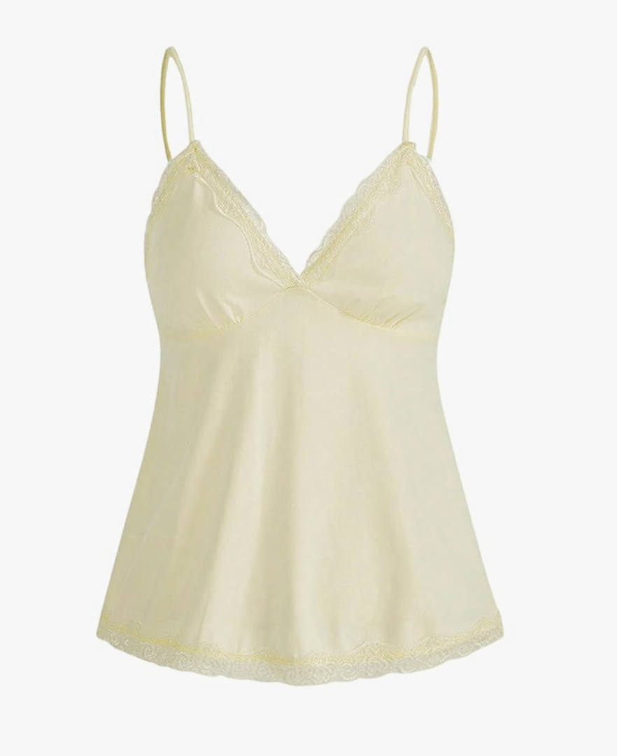 SHENHE Women's Lace Babydoll Tank Top Sexy V Neck Sleeveless Flared Hem Flowy Peplum Tops Size L
