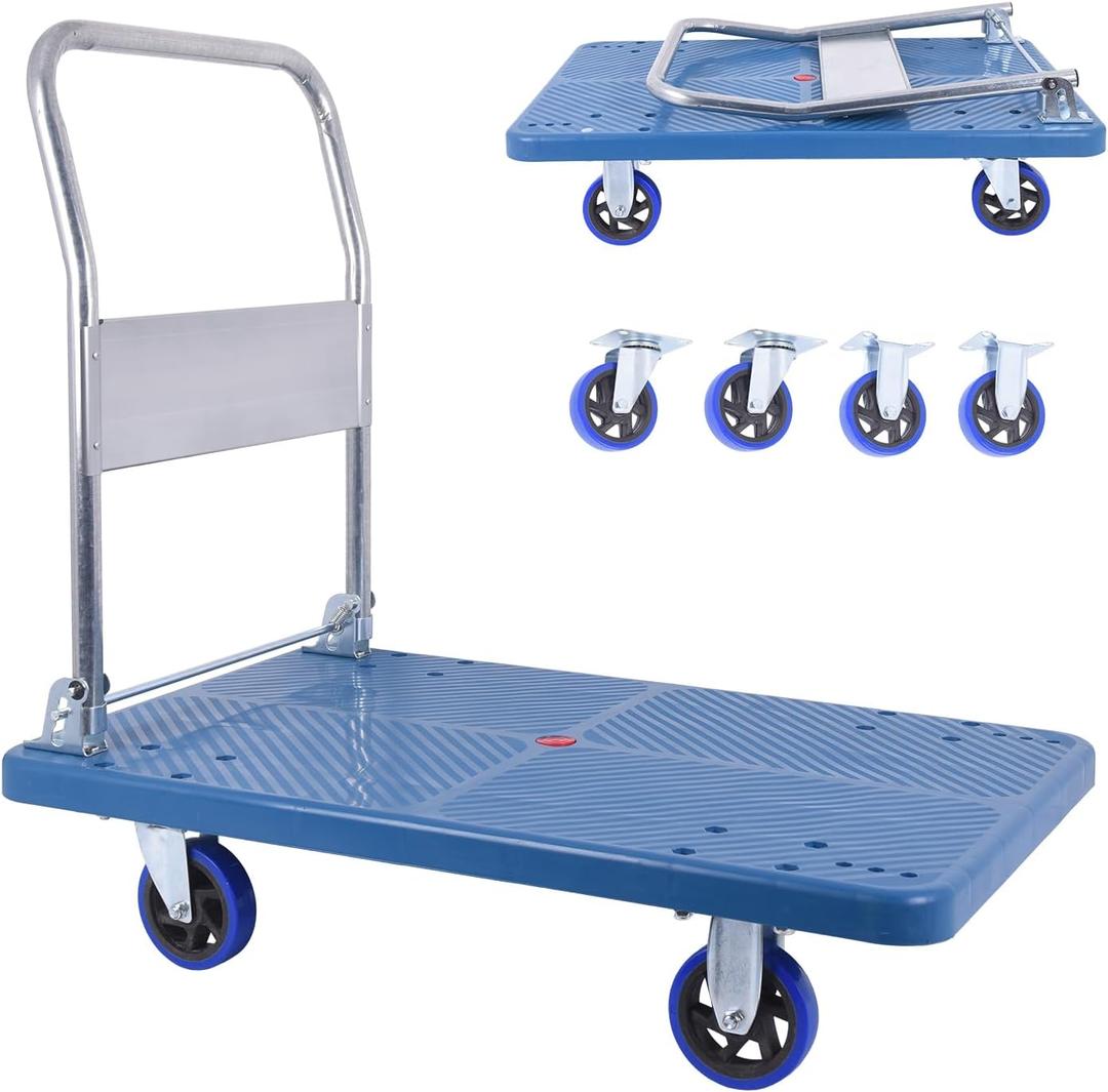 Foldable Push Cart Dolly 660 lbs,Moving Platform Hand Truck,with 360 Swivel Wheels, for Home Garage Workshops, Loading, Storage, Warehouse