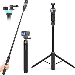 VRIG 64" OSMO Pocket 4/3 Selfie Stick Tripod for GoPro Camera,Extendable Tripod Stand with Quick Release 1/4" Screw for Insta360 X5/X4,DJI OSMO Action 6/5Pro/4/3,Osmo Nano,Go Pro Hero 13 12 11 10 9