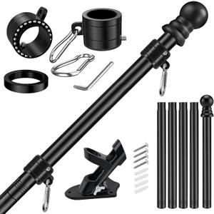Flag Pole, 360 Spinning 5FT Flag Pole for Outside House Garden Yard, Tangle Free, Rust Proof and Wind Resistant Aluminum Flagpole, Residential or Commercial Use