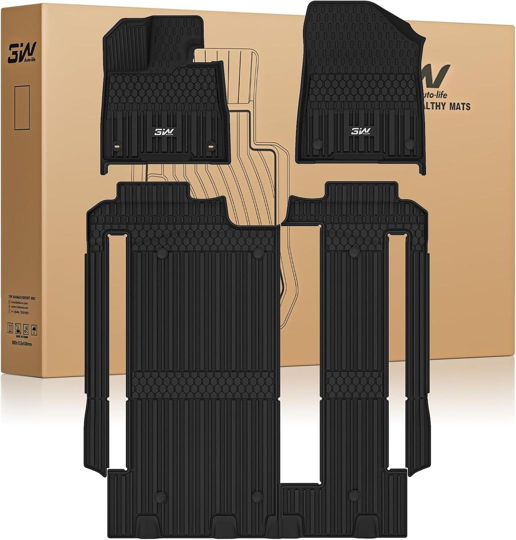 3W Floor Mats for Toyota Sienna 2021-2026 8 Seat LE/XLE, TPE All Weather Custom Fit Floor Liner for Toyota Sienna 1st, 2nd and 3rd Row, Black (Only for 8 Passenger)