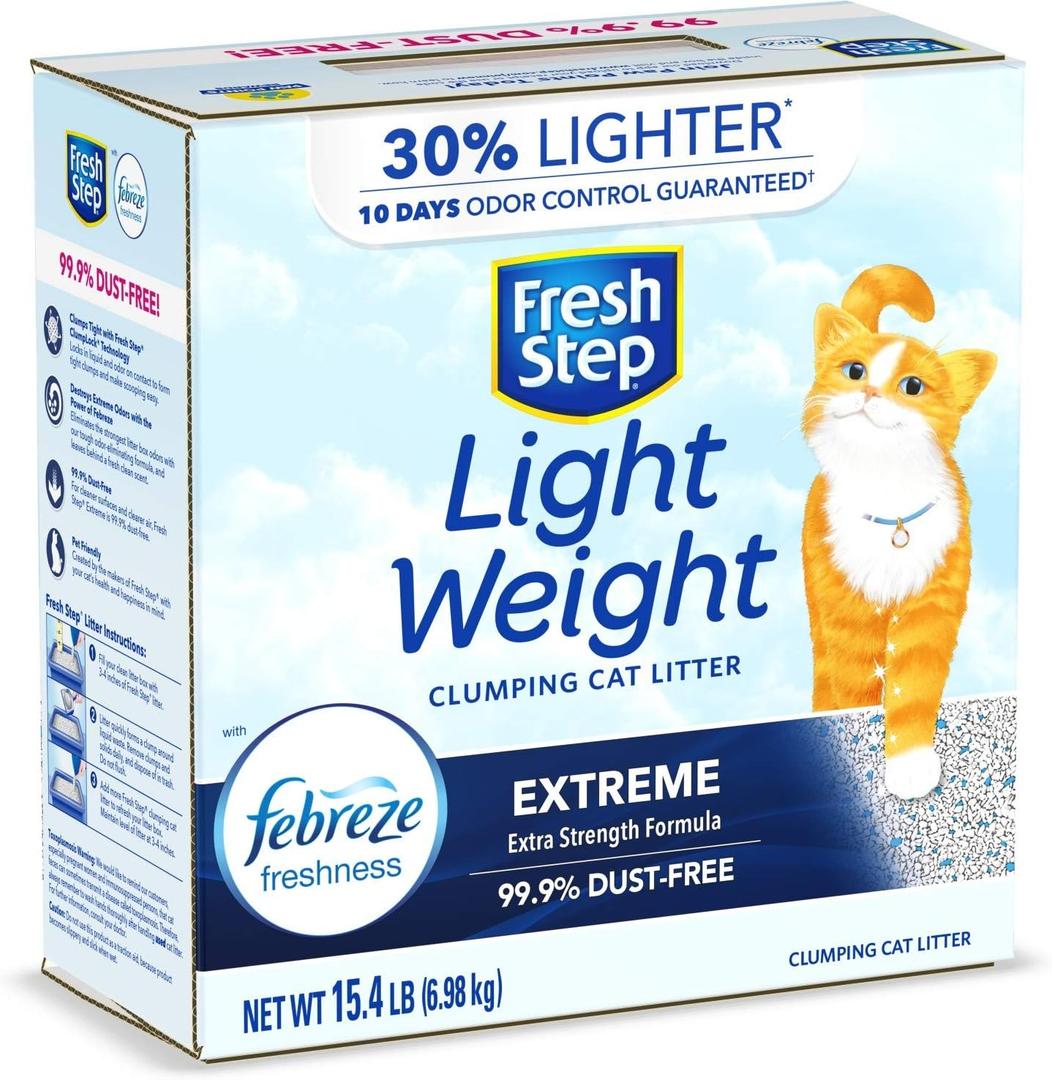 Fresh Step Clumping Cat Litter, Lightweight, Extreme, Long Lasting Odor Control Kitty Litter with Activated Charcoal, Low Dust Formula, 15.4 lb