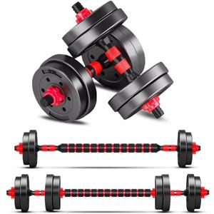 Adjustable-Dumbbells-Sets,Free Weights-Dumbbells Set of 2 Convertible To Barbell A Pair of Lightweight for Home Gym,Women and Men Equipment (red 20lbs (10lbs*2))