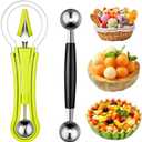 Patelai 2 Pieces Melon Baller Scoop Set, 4 in 1 Fruit Cutters Stainless Steel Watermelon Scooper and Ice Cream Baller for Dig Pulp Separator Fruit Slicer
