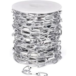 33FT Silver Paperclip Chains Roll, 7mm Aluminum Cable Link Chain Spool Bulk for DIY Crafts Jewelry Making